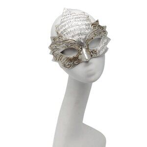 Vintage Ca'del Sol Venetian Masquerade Mask Silver White Music Italy Costume